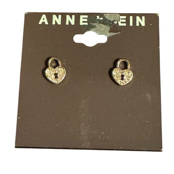 Anne Klein Heart Lock Earrings with Crystal Accents - Picture 2 of 4